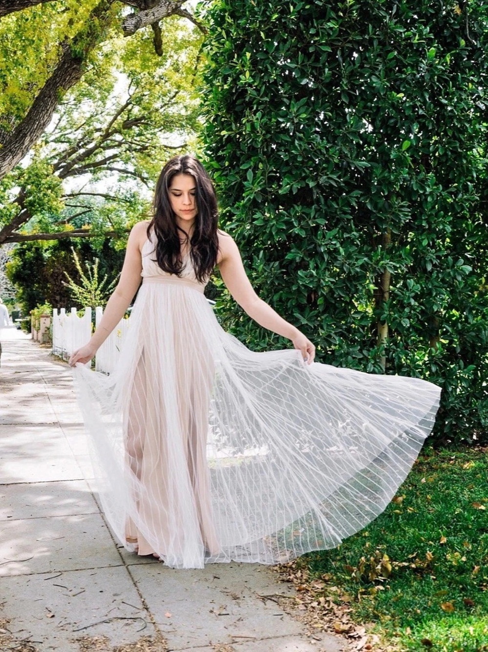 LUXXEL Pleated Maxi Dress Nude/White